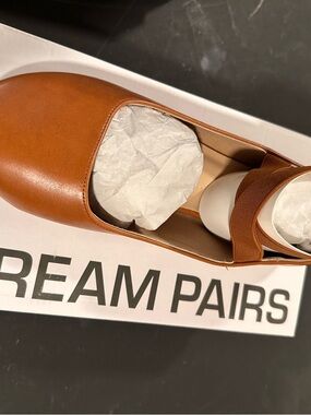 Dream Pairs Cognac Leather Mary Jane Flats with Elastic Strap